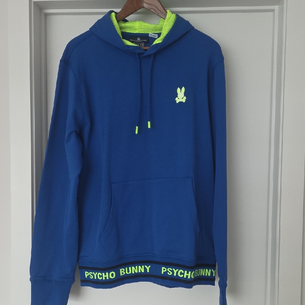 New. Psycho Bunny Royal Blue Hoodie with Neon Accents